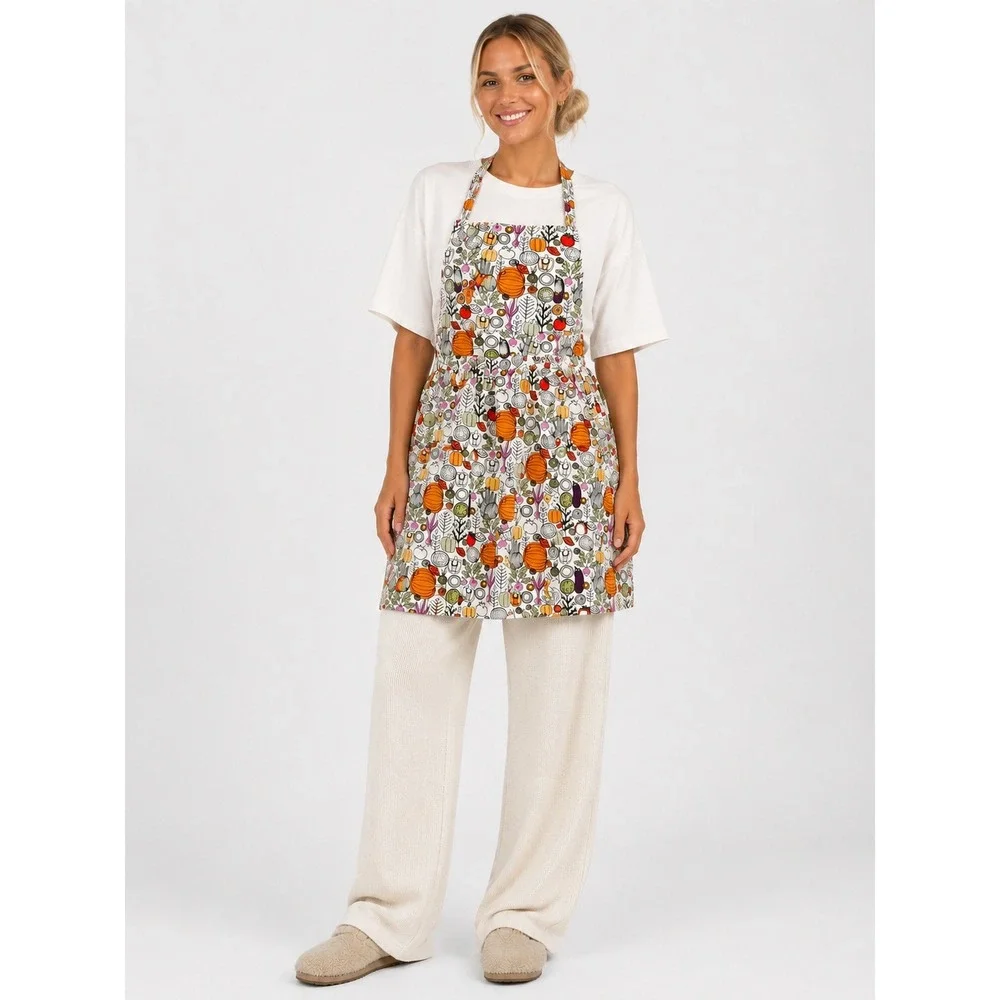 Eataly Italian Vegetable Pumpkin Print Bib Apron Multicolor Cotton with Pockets